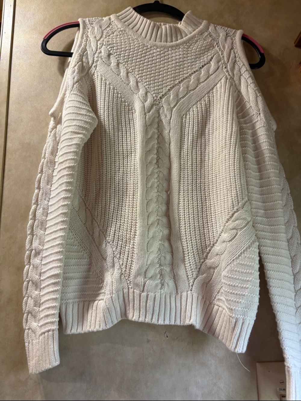 Cold-Shoulder Cable Knit Sweater - White